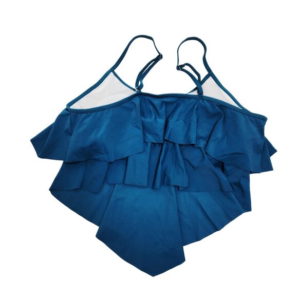 Blue Ruffle Tankini Top Swimsuit & Floral High-Waisted Bikini Bottoms Size XXL - Picture 6 of 7